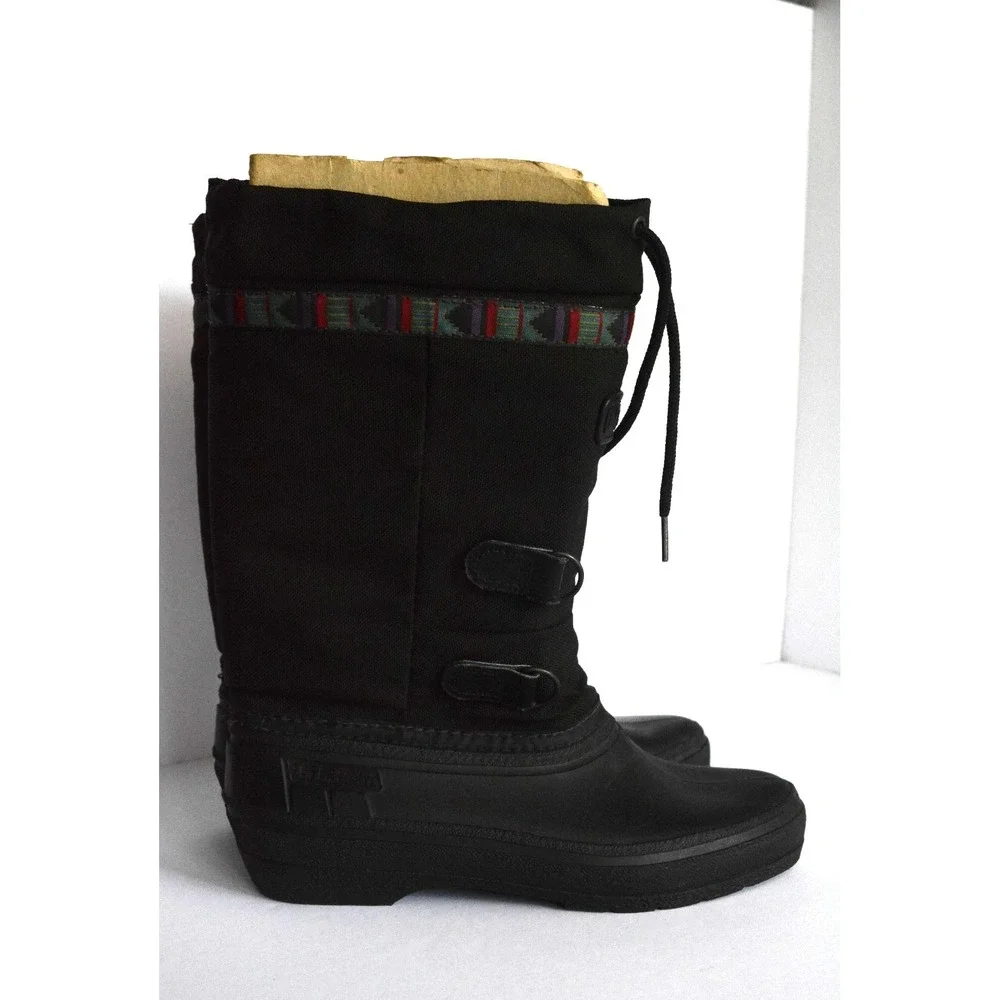 LL Bean Women's Black Canvas Pull On Mid Calf Drawstring Winter Boots Size 7 - Picture 2 of 16